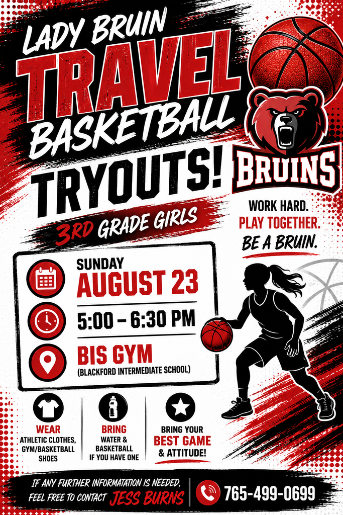 3rd grade girls basketball tryouts - Sunday, August 23 at 5 p.m. in the BIS gym