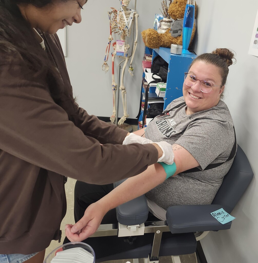 BJSHS staff allow students in the Certified Medical Assistant Program to practice their new phlebotomy skills.