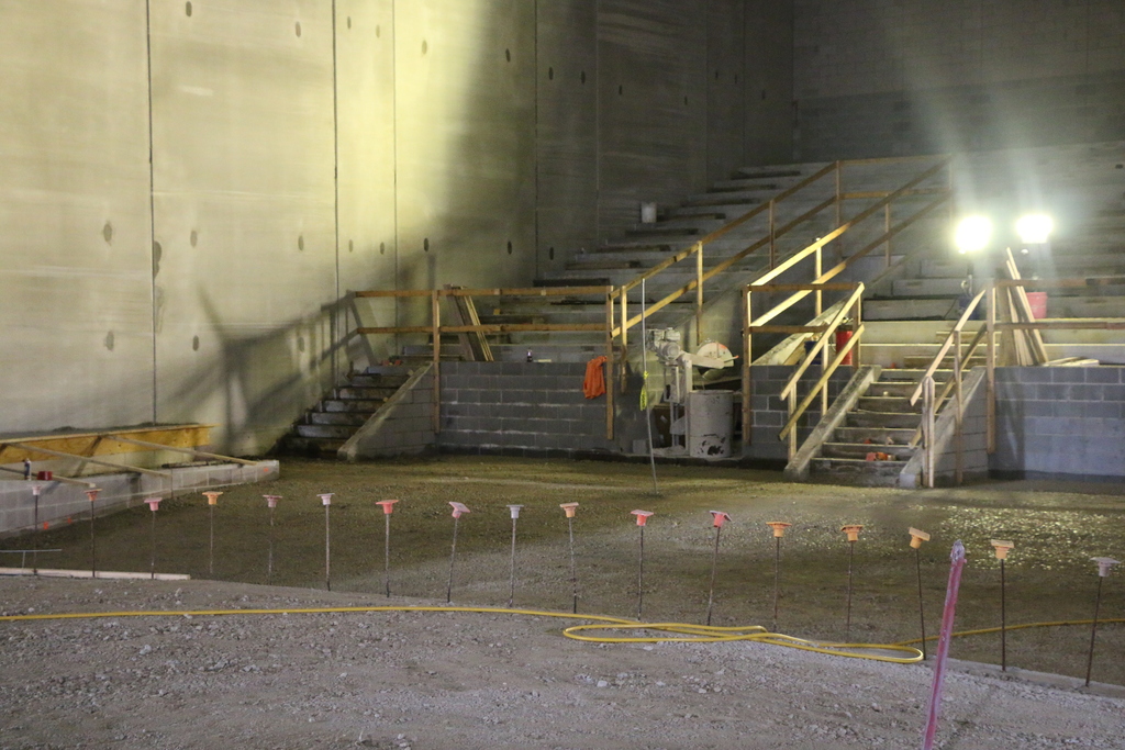 Interior view of the seating area currently under construction at the BJSHS Performing Arts Center
