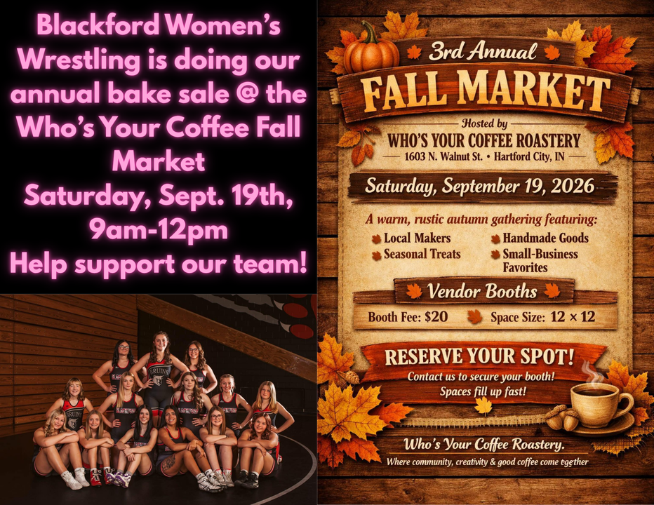 Lady Bruins wrestling hosts fall market at Who's Your Coffee on Saturday, September 19 from 9 a.m. to noon