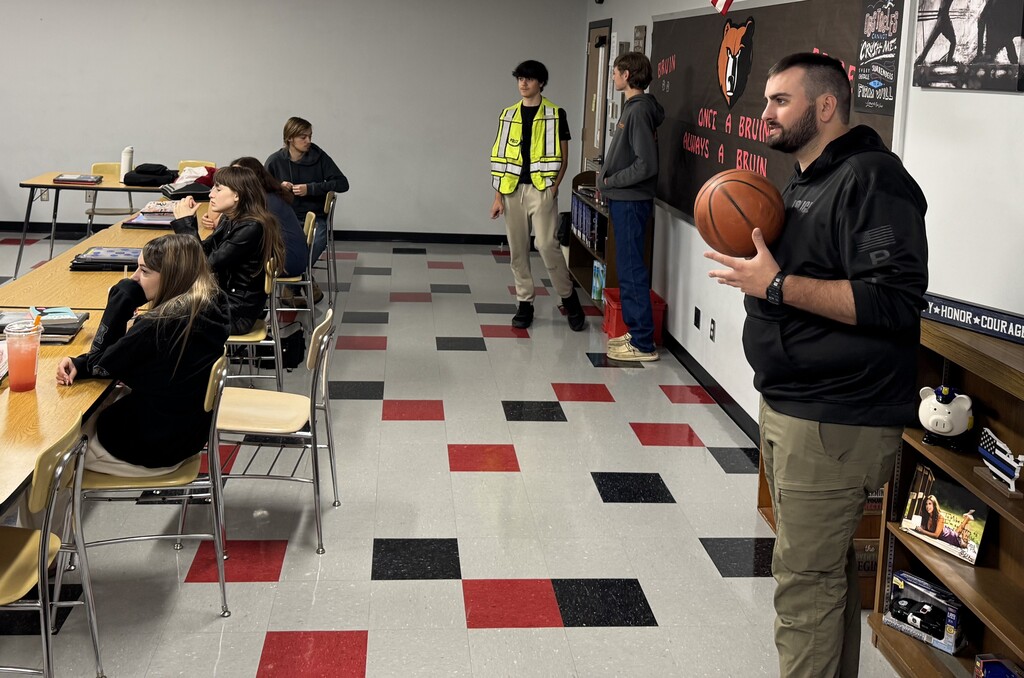 Officer Guffy visits the Criminal Justice classes at BJSHS
