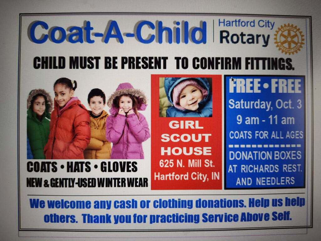 Coat a Child flyer - Sat., October 3 from 9 to 11 a.m. at the Girl Scout House