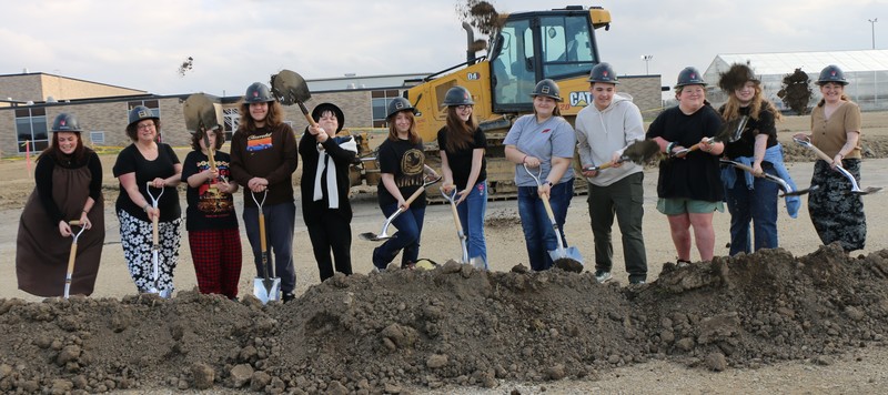 BJSHS students and staff take part in groundbreaking ceremonies for the BCS Performing Arts Center