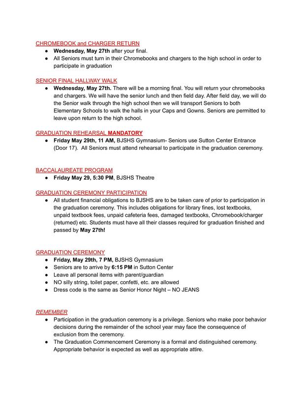 Class of 2026 Senior Schedule 