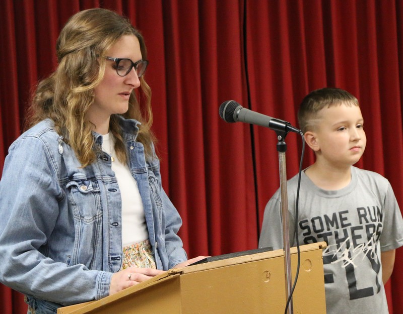 Mrs. Katie Barnes and her 4th grade Most Improved Student Bentley Burns