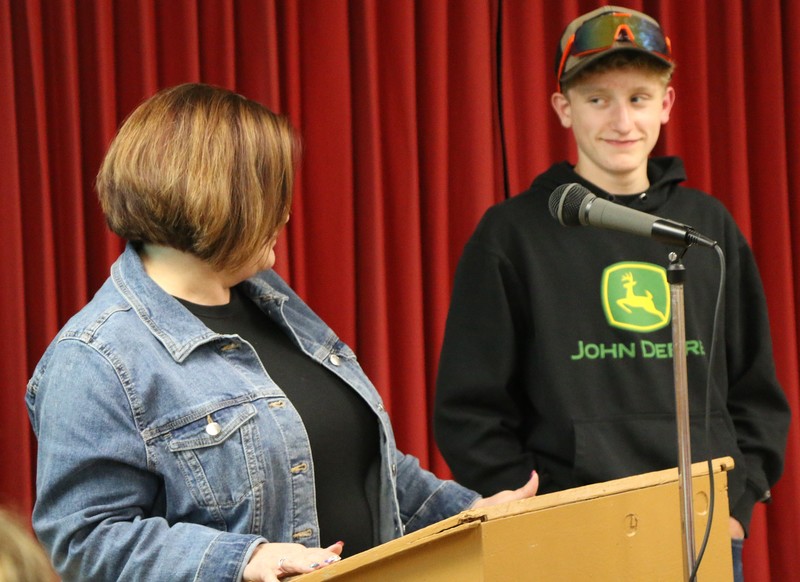 Mrs. Laura Lee shares why 8th grade student Remington Mahon was named the Most Improved 8th grade student at BJSHS