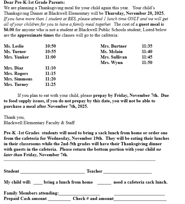  THANKSGIVING MEAL SCHEDULE 