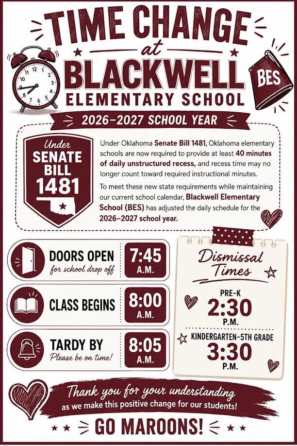 BES Time Change for 2026-2027 school year