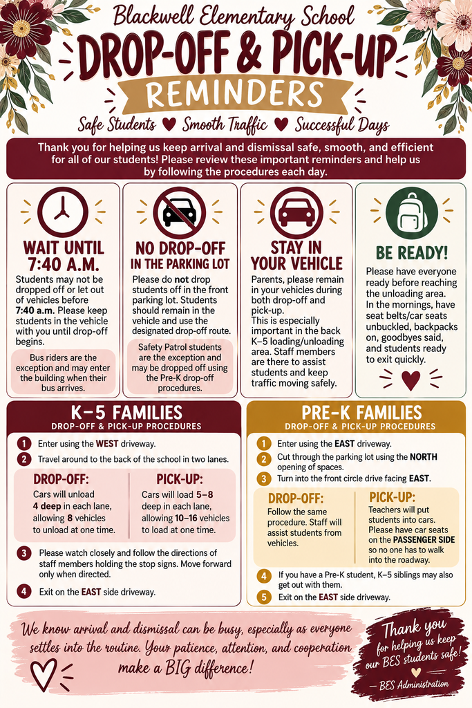 BES DROP OFF AND PICK UP TIMES