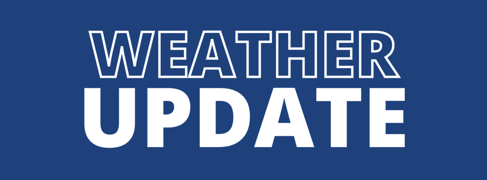 dark blue graphic with white text that reads "weather update"