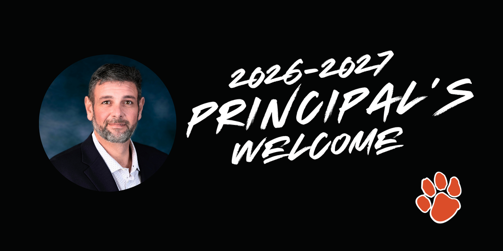 Photo of the principal of Elizabethtown Middle School with the words 2026-2026 Principal's Welcome.
