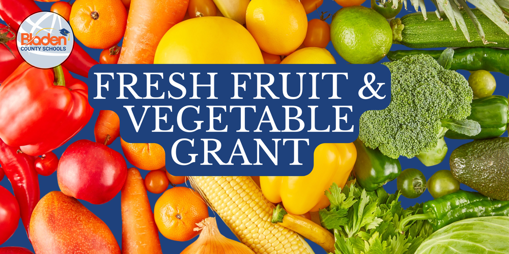 A variety of fruits and vegetables with the words Fresh Fruit & Vegetable Grant written on it.