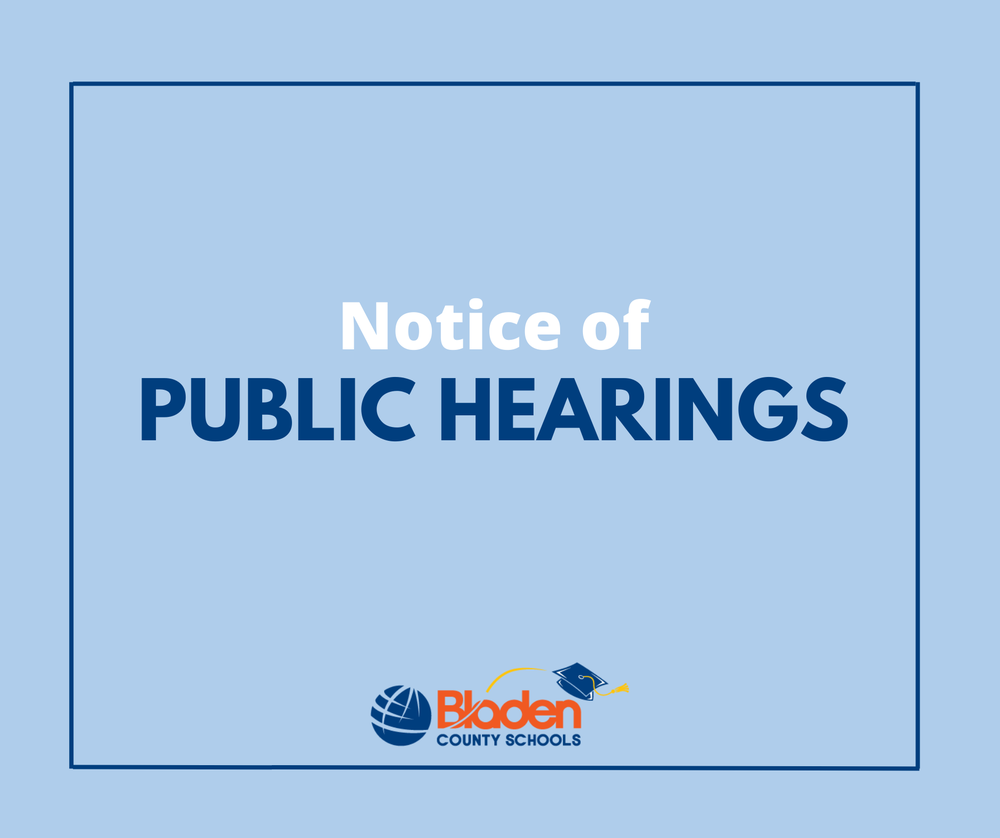 blue blackground with the words "notice of public hearings"