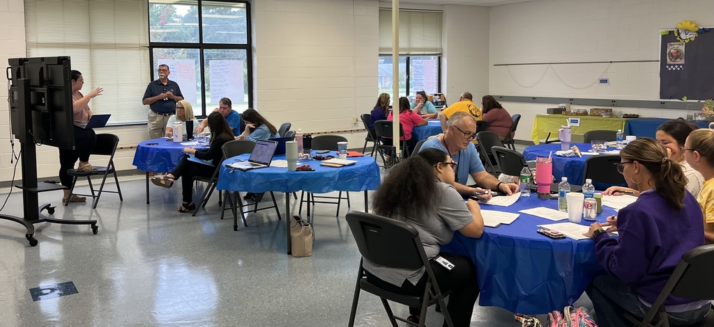 Images of teachers sitting around tables in professional development sessions