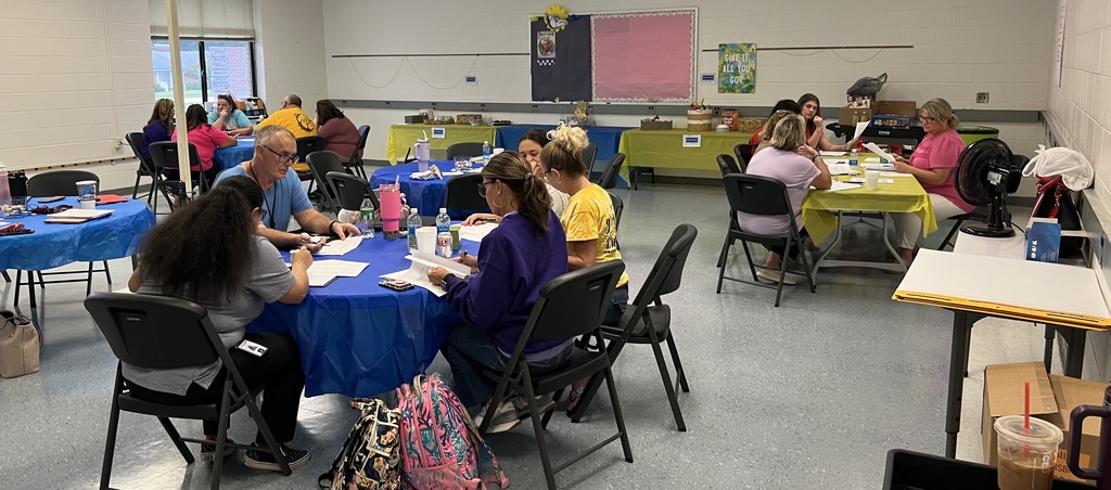 Images of teachers sitting around tables in professional development sessions