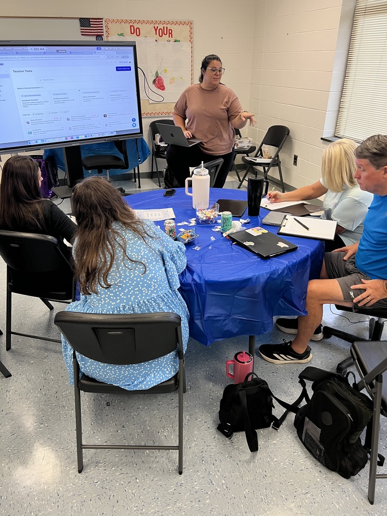 Images of teachers sitting around tables in professional development sessions