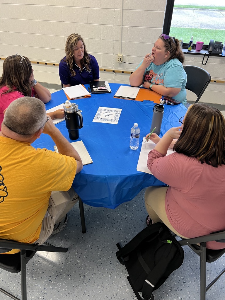 Images of teachers sitting around tables in professional development sessions