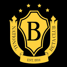 The National Beta Club logo in black and gold. A large gold shield with the letter “B” in the center is surrounded by four stars at the top. Two banners on each side read “National Beta Club,” and a ribbon at the bottom says “Est. 1934.”