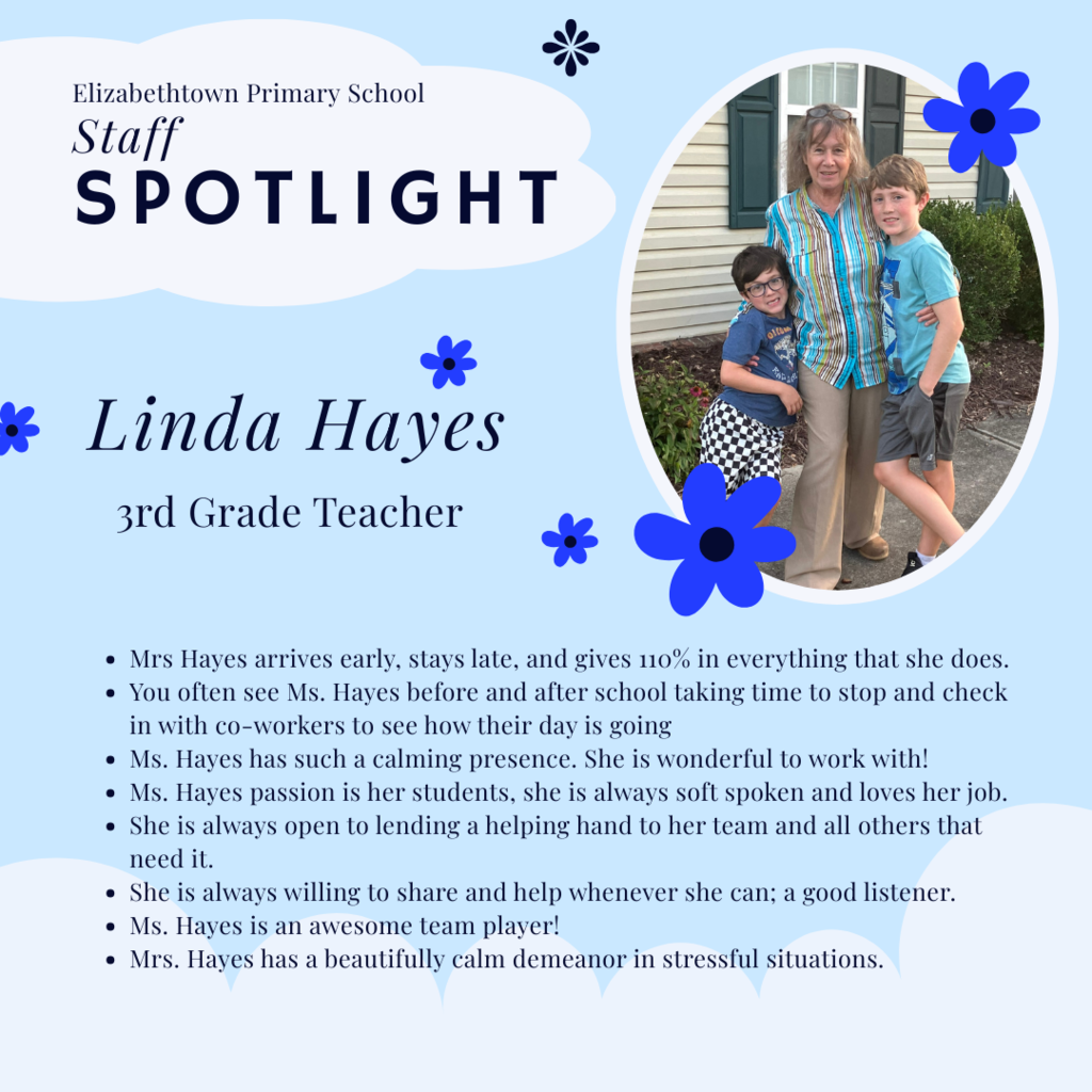 The graphic features a staff photo with decorative accents and text recognizing them for their dedication and hard work.