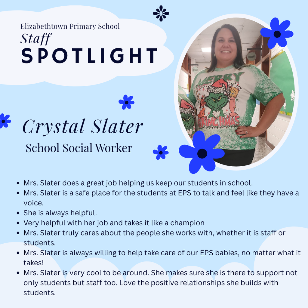 Photo of Mrs. Slater, recognized as Staff Spotlight of the Week