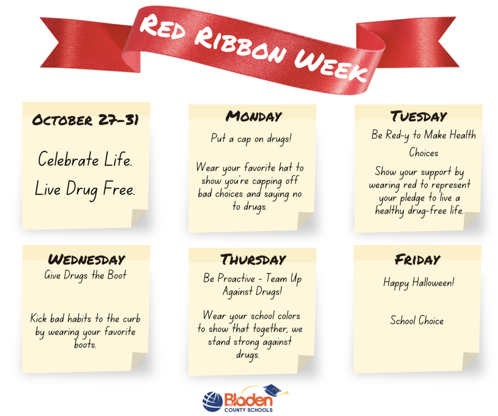 red ribbon week announcement with specific ways to represent and show drug free lifestyle