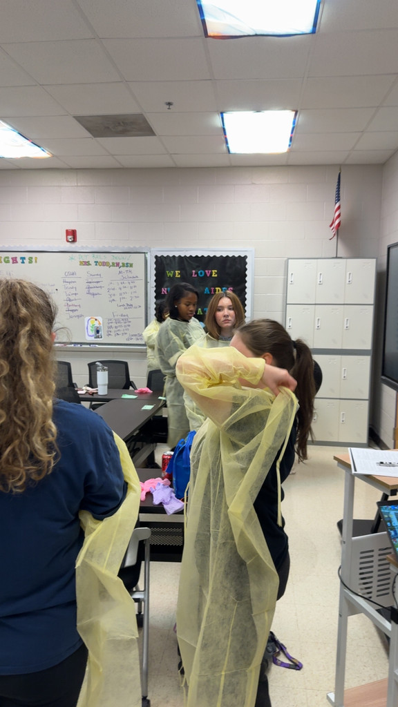 Students learning to wear PPE.