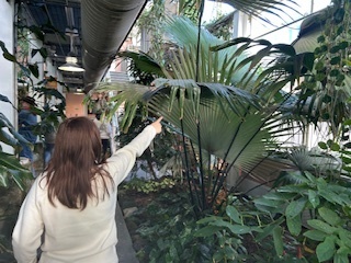 student interacting with plants