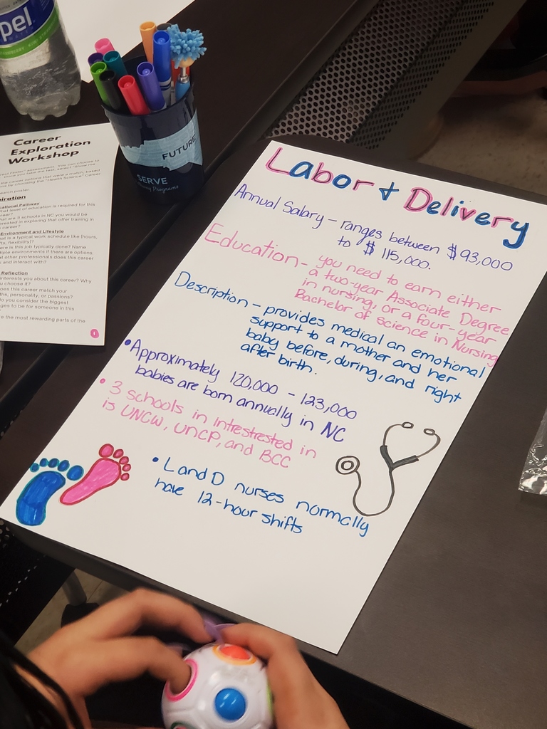 A student-made poster detailing the salary, education, and description of a Labor and Delivery nurse