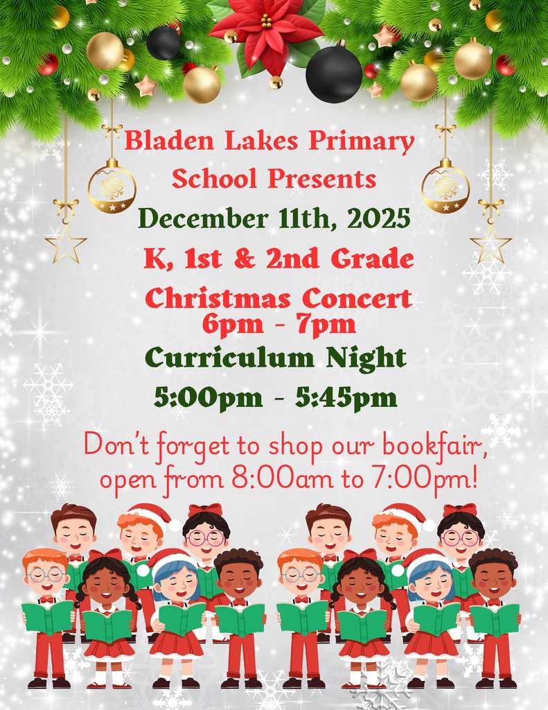 Christmas concert flyer with kids singing and dates and times for the concert