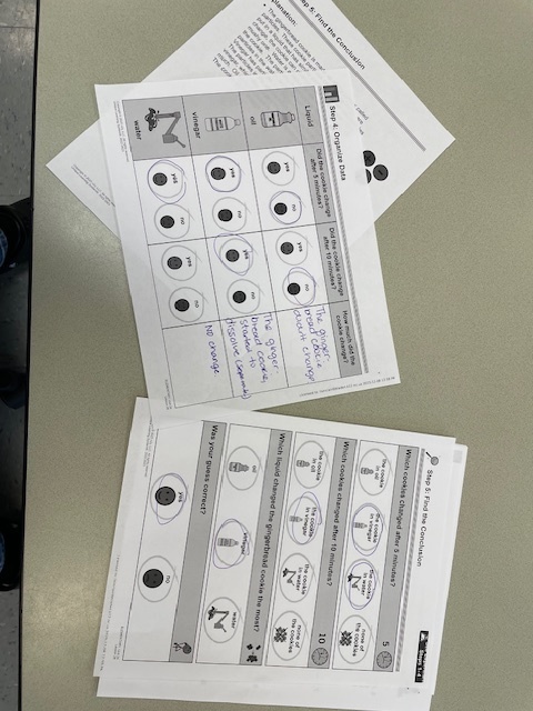 Experiment sheets lay on a table waiting for students to fill them out.