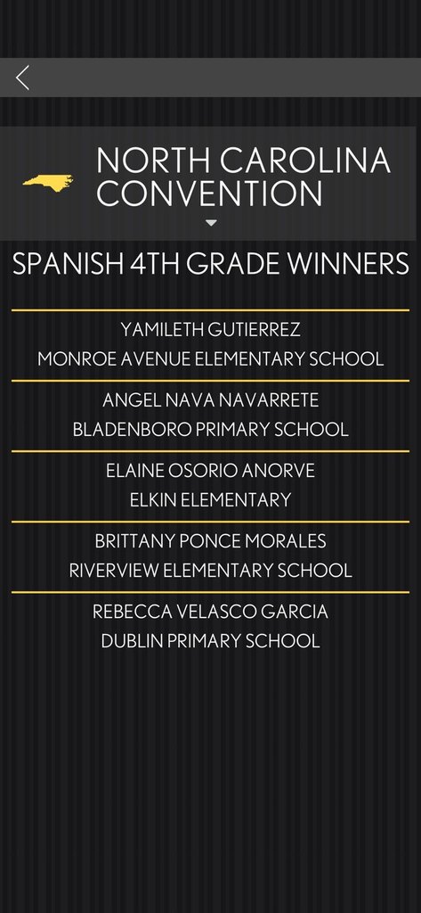 black image with gold writing describing the 4th grade Spanish winners