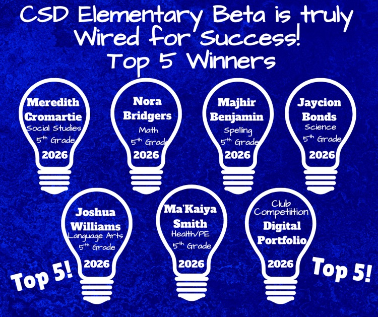 Lightbulbs with students names and award