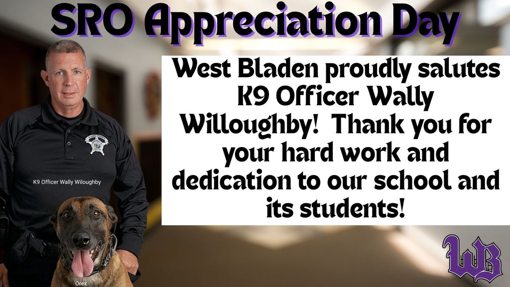 A photo of Officer Wally Willoughby and his K9 officer, Orex.
