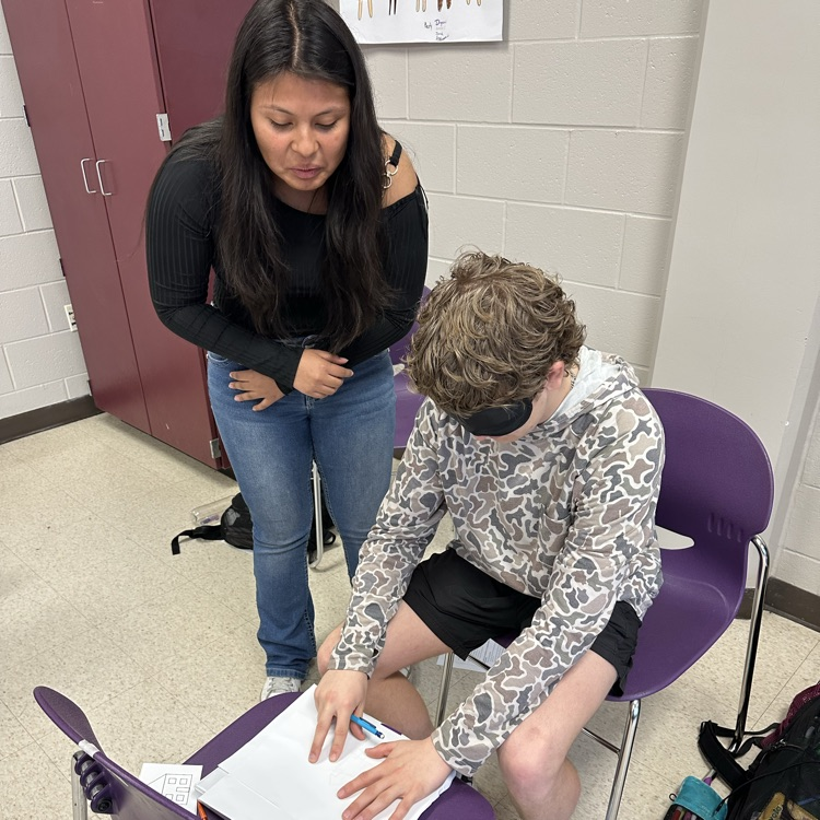 one student listens to instructions to draw while another gives directives