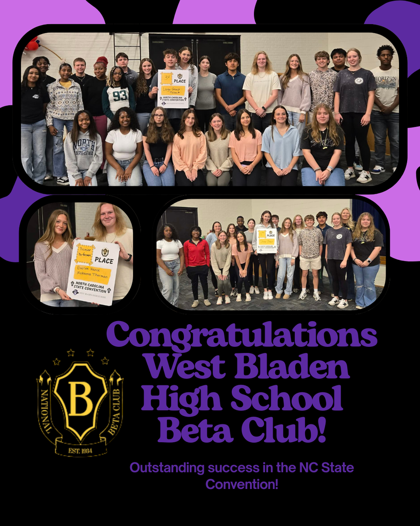 A composite image celebrating West Bladen High School Beta Club students. It features various group and individual photos of students holding award certificates from a state convention