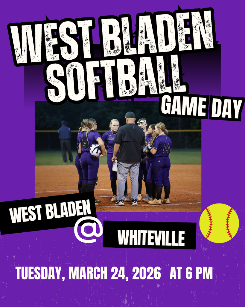 A huddle of West Bladen softball players in purple uniforms on a dirt field before a game against Whiteville on Tuesday, March 24, 2026, at 6 PM.