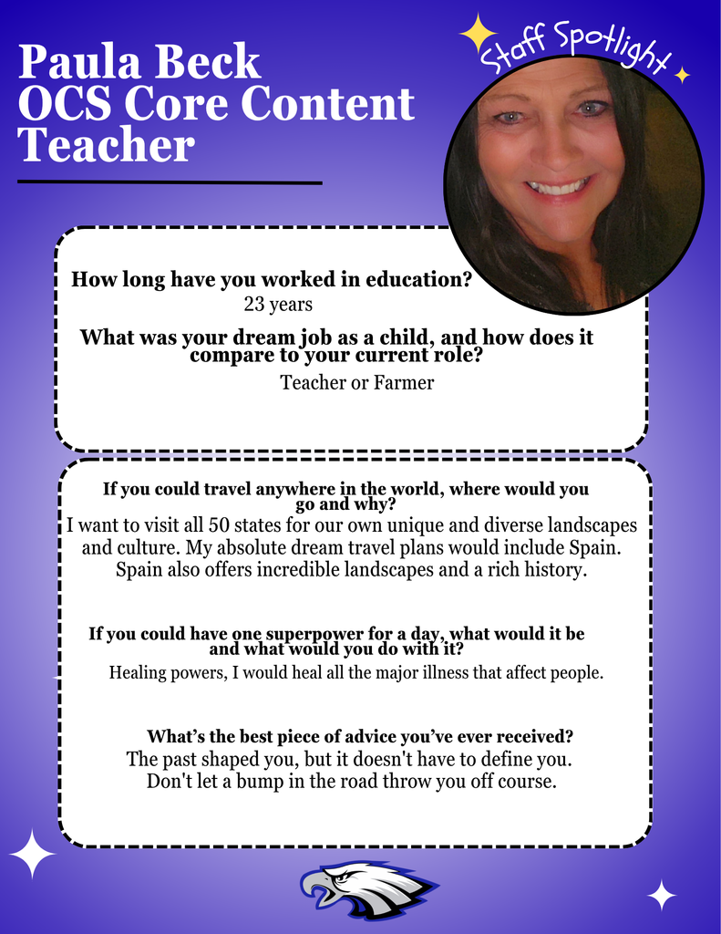 Blue background flyer, with white starts, an EB Eagle at the bottom. Information describing Paula Beck's experiences and dreanms is described.