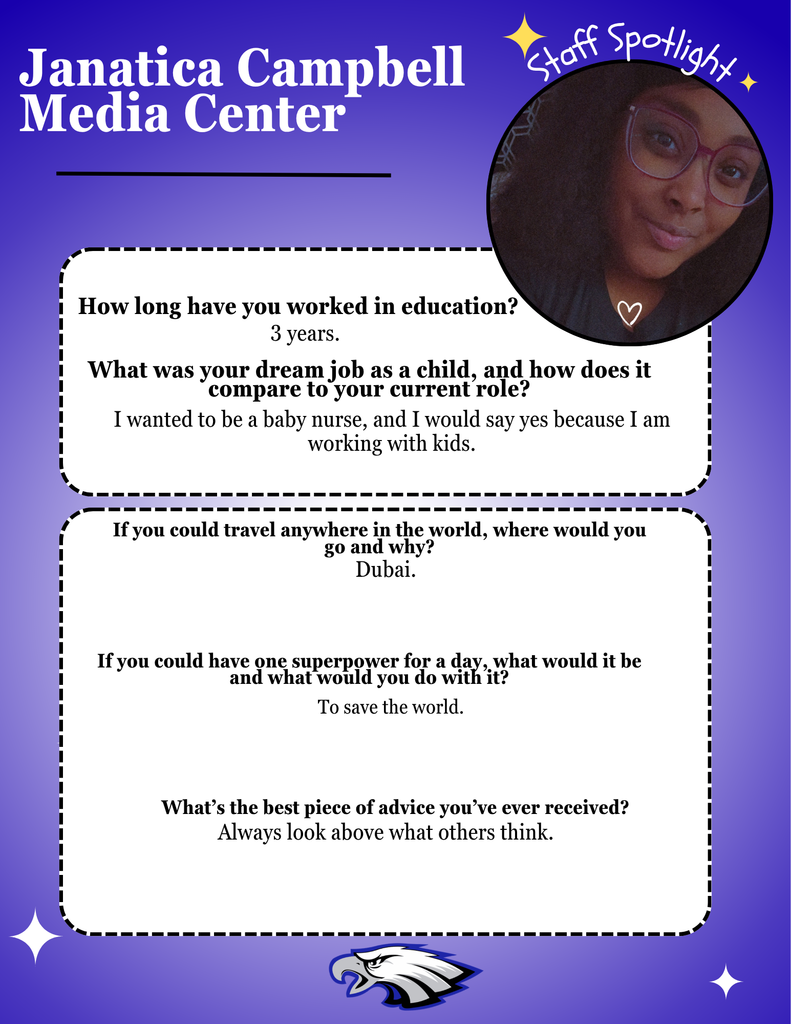 Blue background flyer, with white starts, an EB Eagle at the bottom. Information describing Mrs. Campbell's experiences and dreanms is described.