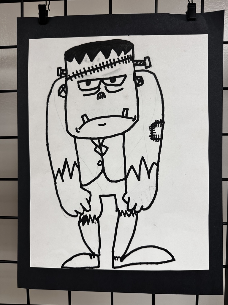 Child's black marker drawing of Frankenstein's monster