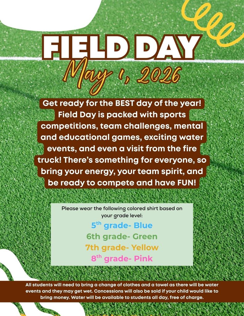 Visual flyer explaining field day with green grass background