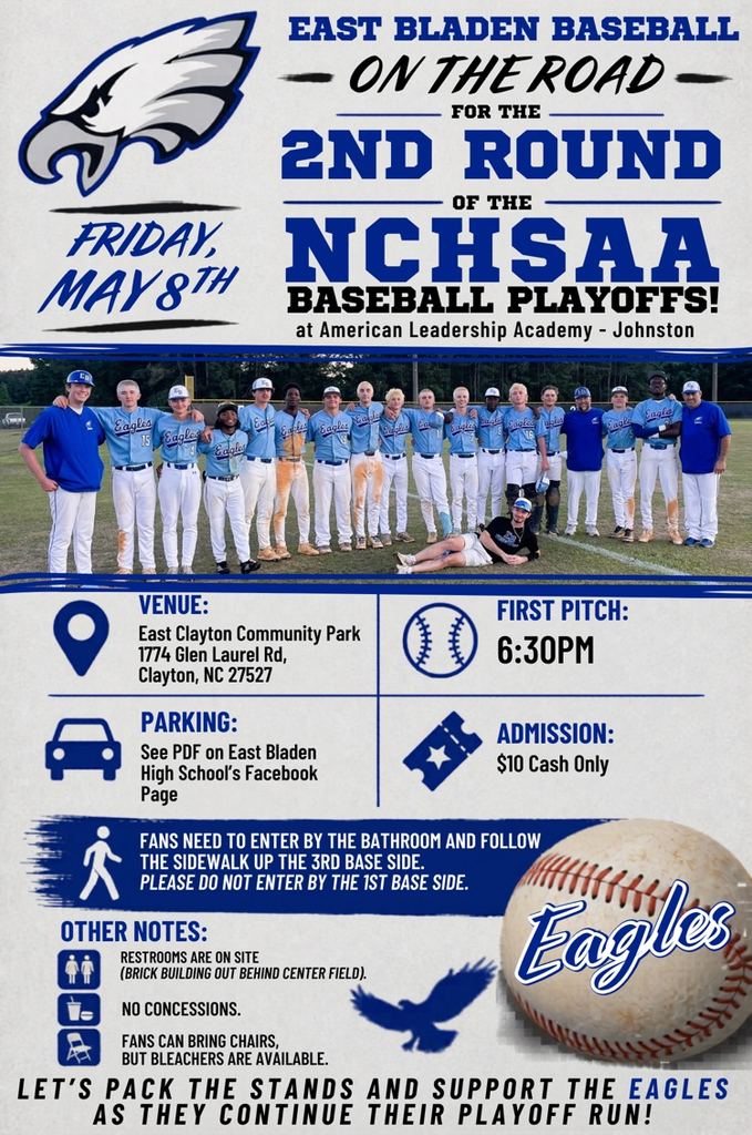 White and blue flyer with a baseball at the bottom that reads eagle and contains the same information as the post