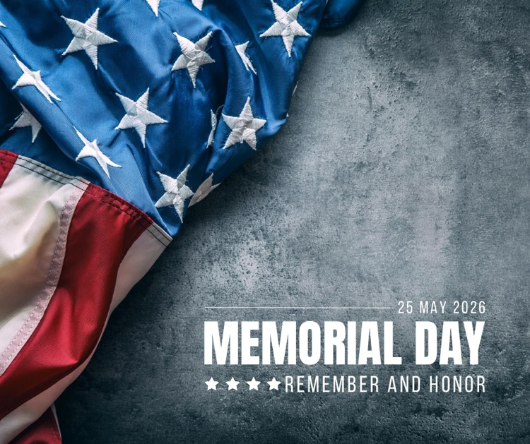 Chalkboard with the American Flag frappes over the top right corner. with the date and Memorial Day followed by remember and honor.