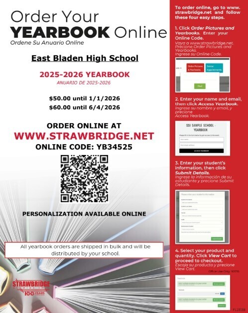 red and white flyer advertising how to puchase a yearbook