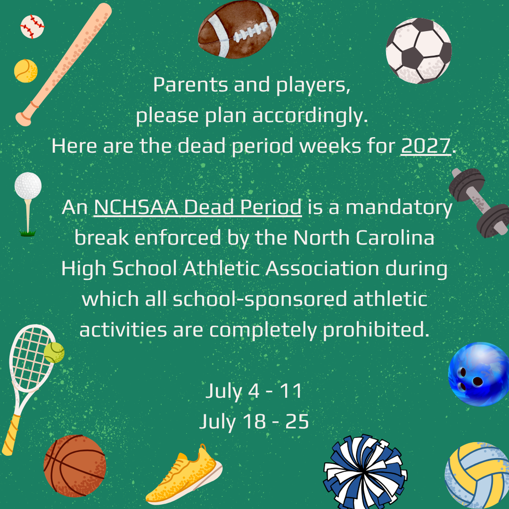 Flyer with green background, several sport icons around the edges, and info discussing the dead period dates for 2027 are included. 