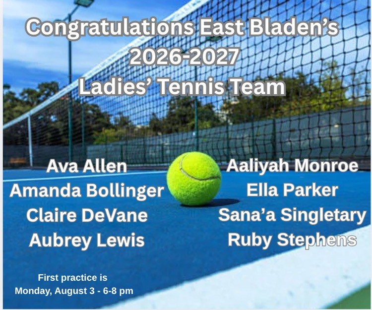 flyer that shows a tennis court with a tennis ball and list out names of students that made the tennis team