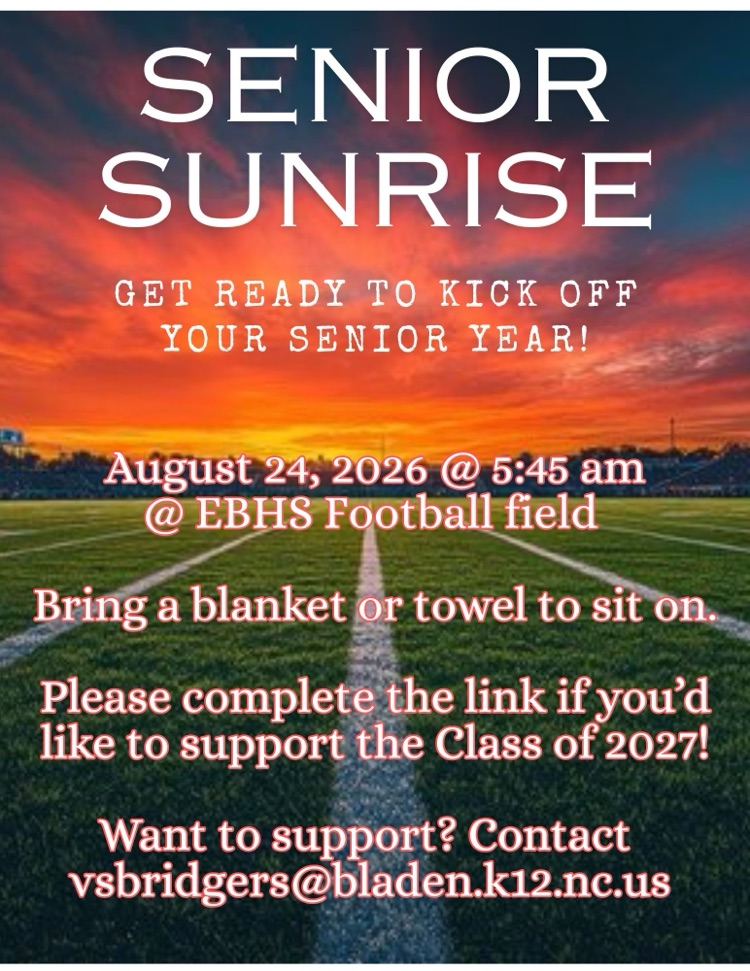 flyer with a football field and sunset in the background discussing the senior sunrise and when it will take place