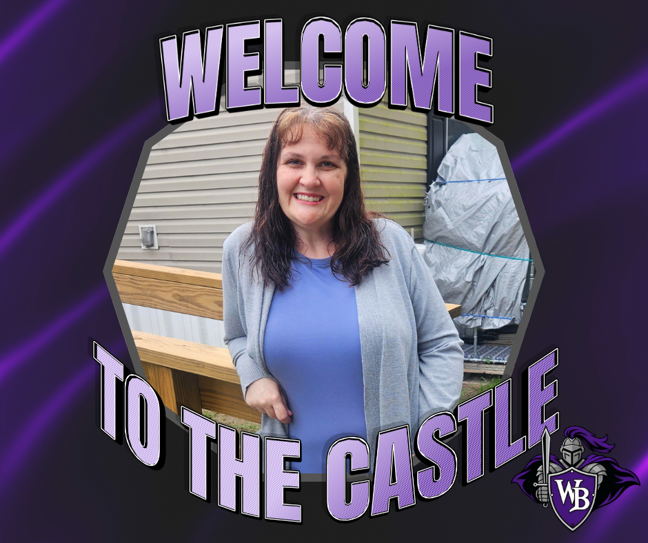 Graphic featuring a woman smiling framed by the text "Welcome to The Castle" with a West Bladen High WB logo.