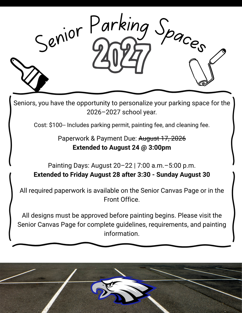 White background, paint brush and paint roller at top, parking lot at bottom with eagle, box in the middle with info on how to paint parking spot