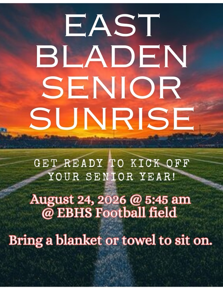 Sunset on a football field with information about a senior sunrise
