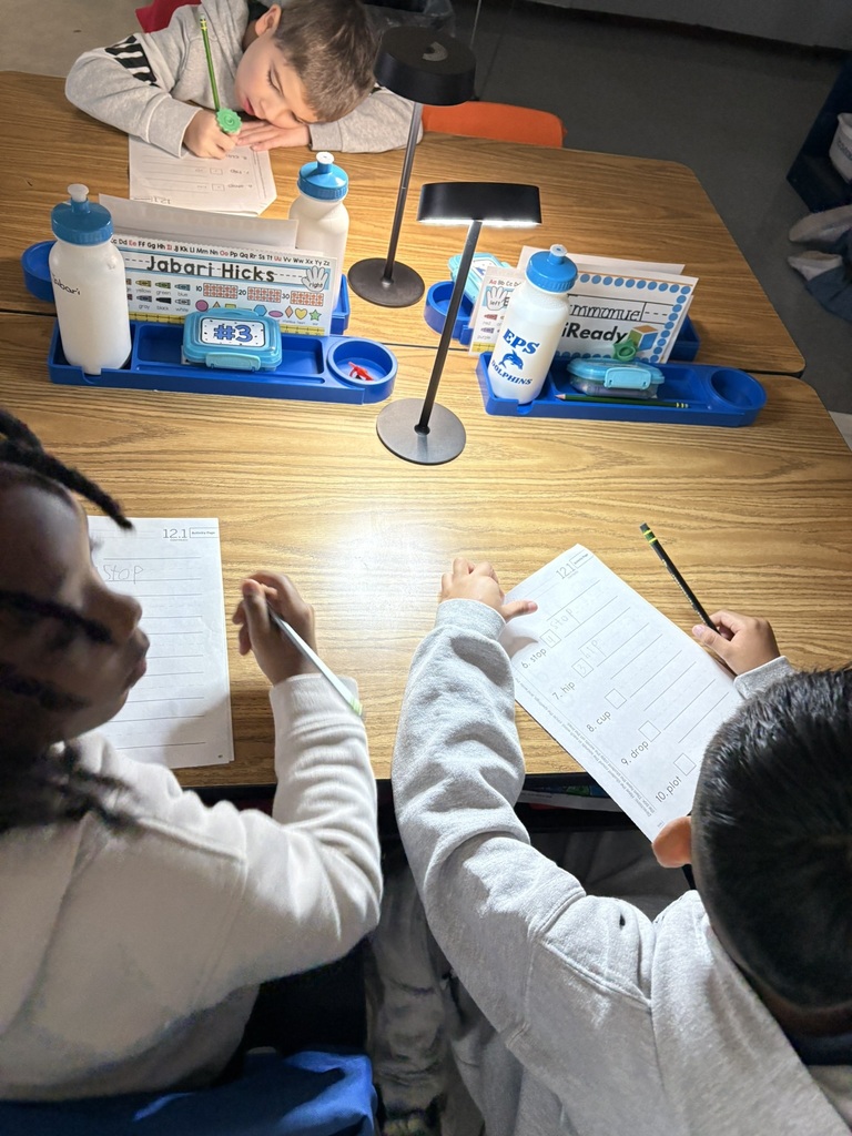 Students focus on independent work while table lamps provide calm, soft lighting.